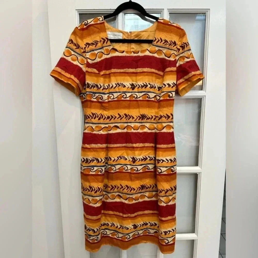 Vintage Maggy London Y2K Linen Blend Southwestern Tribal Aztec Boho Dress Size M